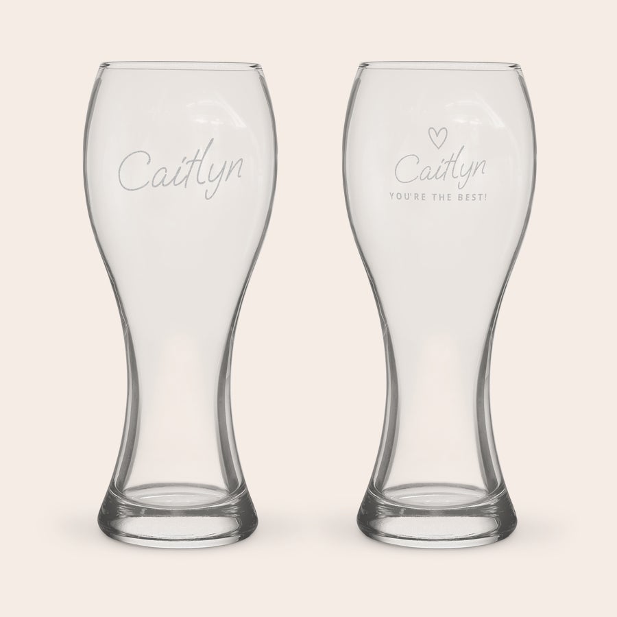 Beer Glasses - XL Two personalized xl beer glasses, one engraved with Caitlyn, the other with a heart Caitlyn You're the Best