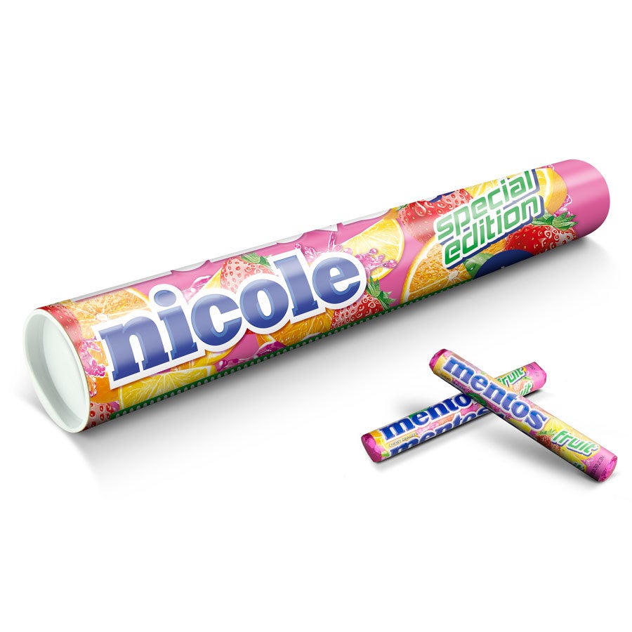 Personalised XXL Mentos Roll Personalized XXL Mentos fruit candy roll printed with the name Nicole