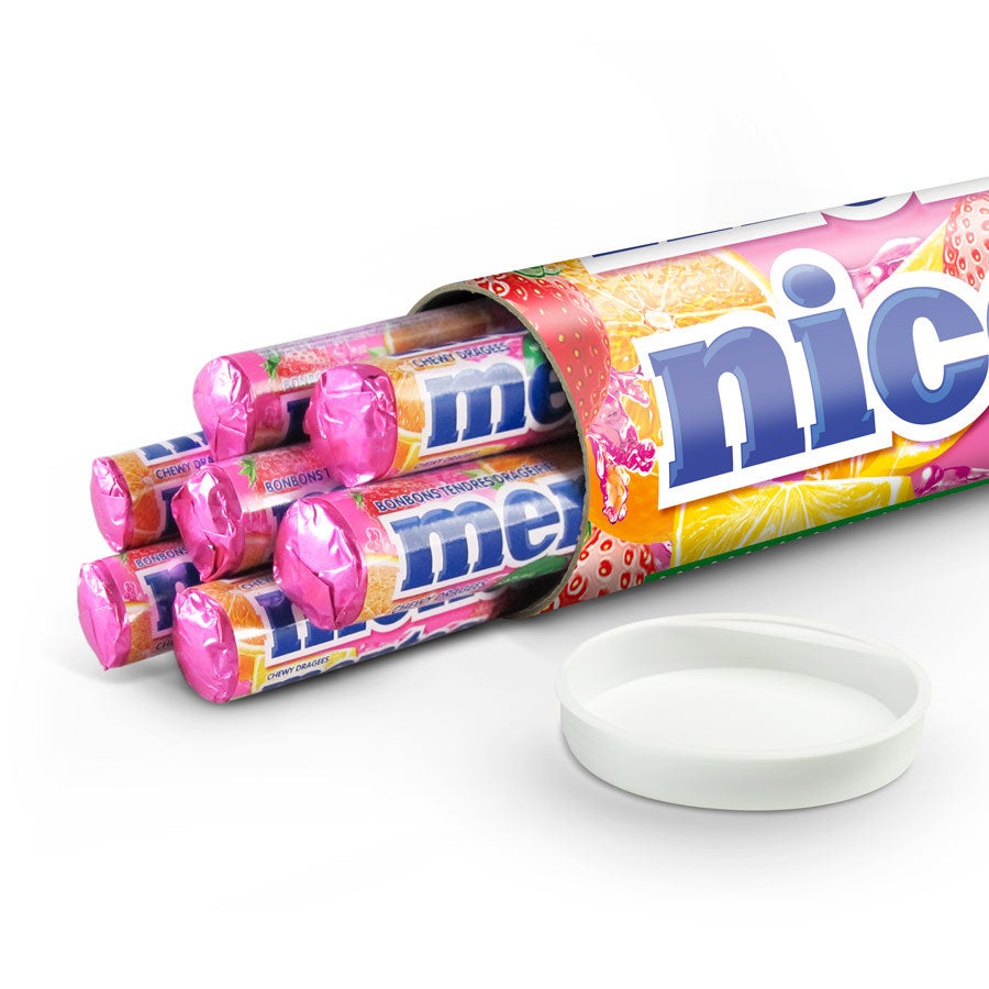 Personalised XXL Mentos Roll Personalized XXL Mentos gift with fruit flavored Mentos rolls, printed with custom design