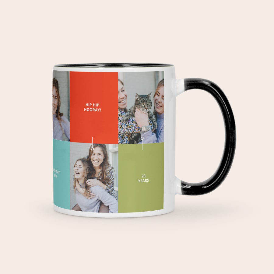 Custom Color Mug Personalized white and black coloured mug with photos and text printed to give as a gift