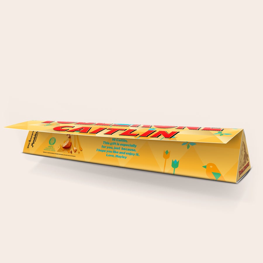 Personalised Toblerone Chocolate Bar Personalised Large Toblerone bar printed with the name Caitlin and a custom message