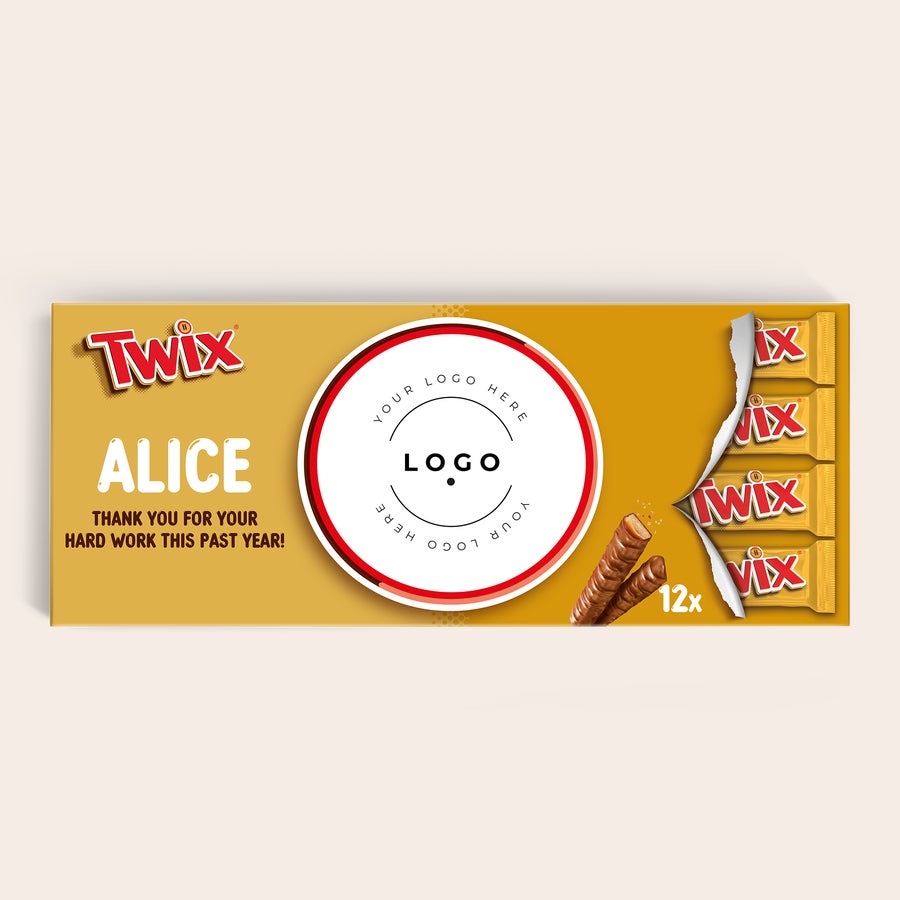Personalised XXL Twix chocolate bar with a custom logo and the name Alice printed on the wrapper.