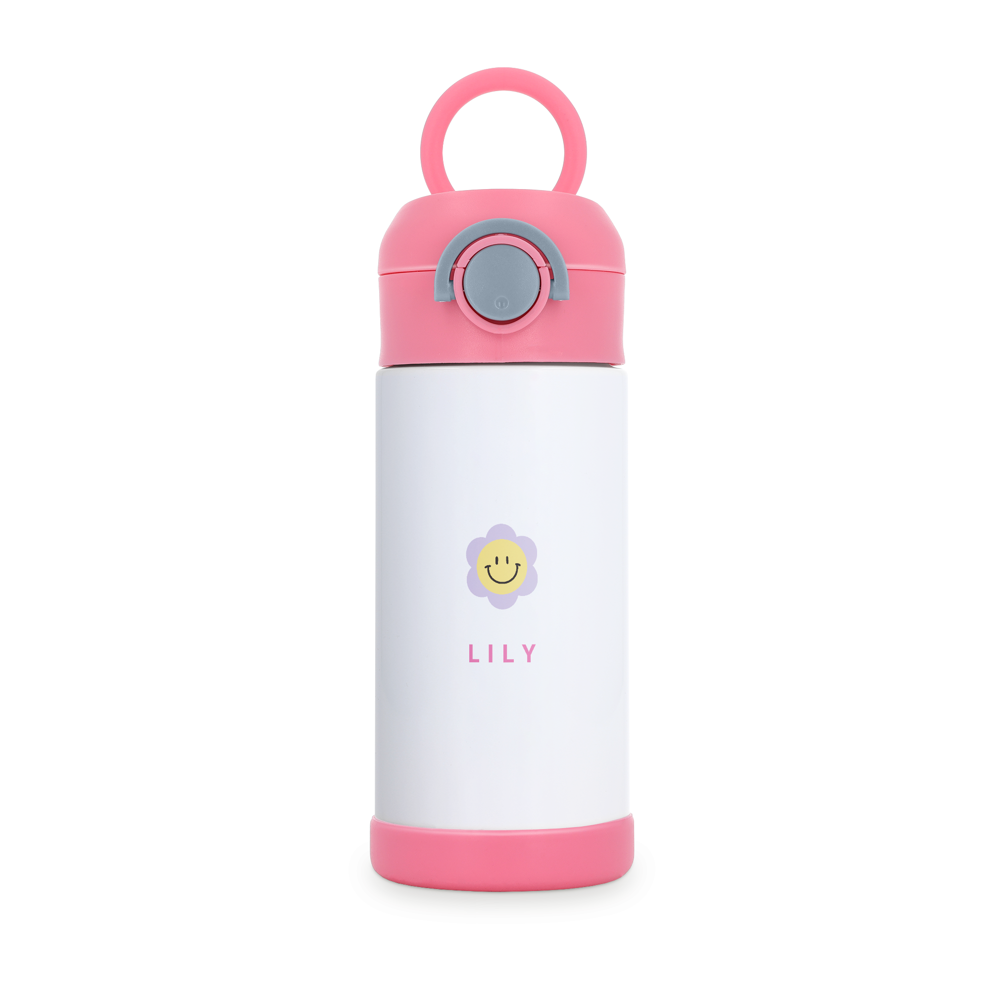 Kids stainless steel water bottle with straw - 350 ml - Pink