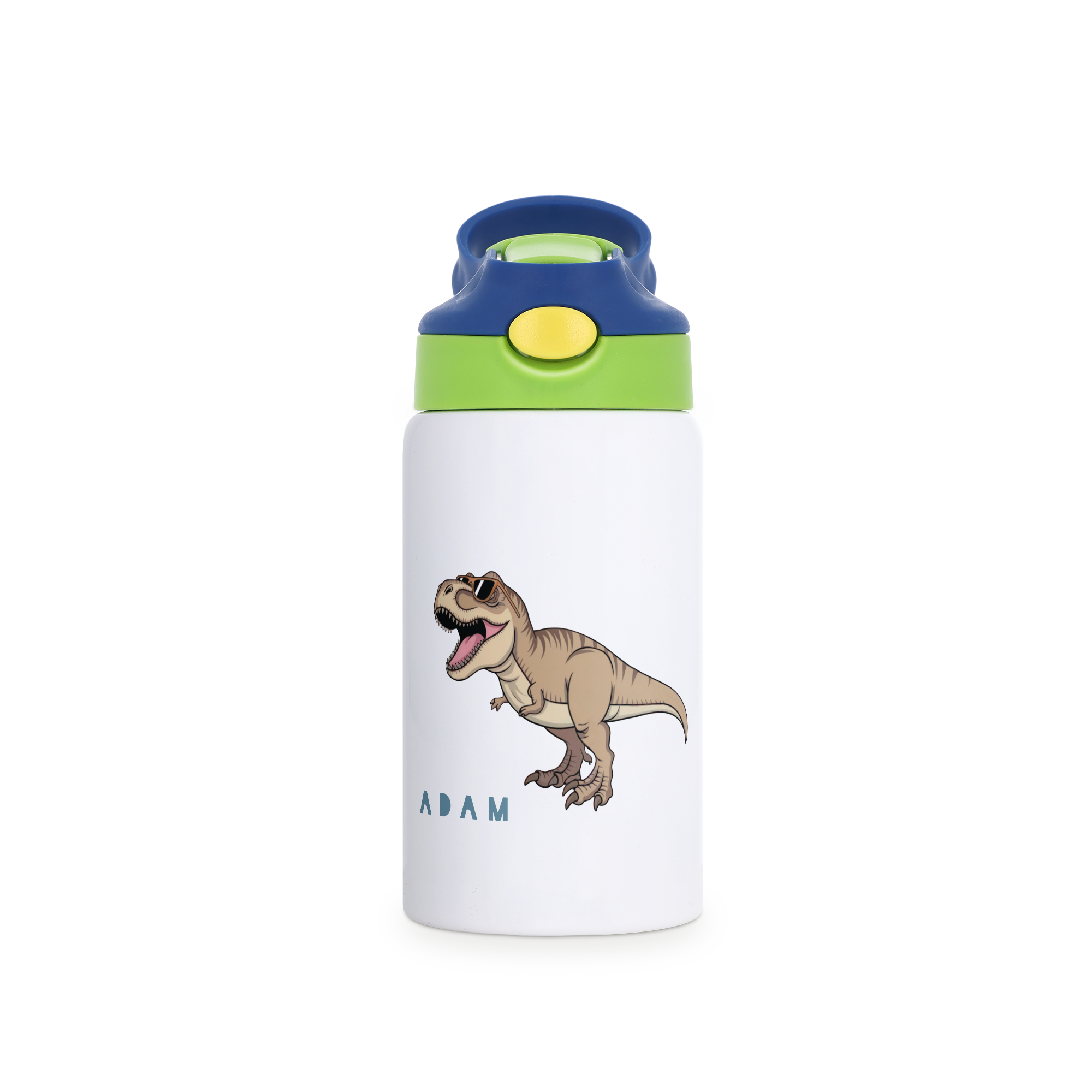Personalised kids water bottle with straw - Green & Dark blue